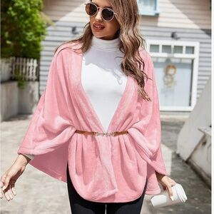 NWOT Ekouaer Pink Flannel Faux Poncho